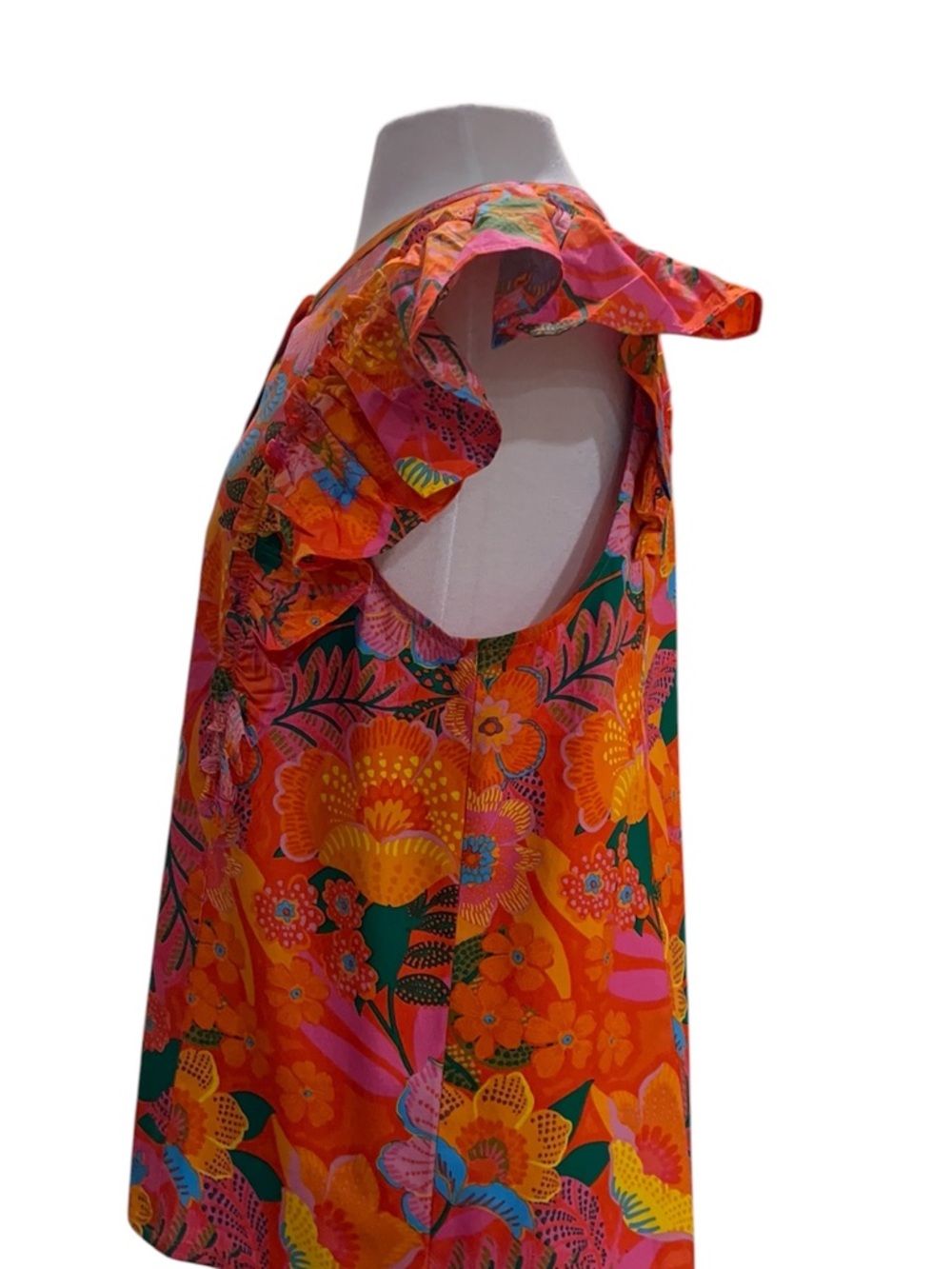 Bright Floral Ruffle Sleeve Top - Pink & Orange - Picture 2 of 6